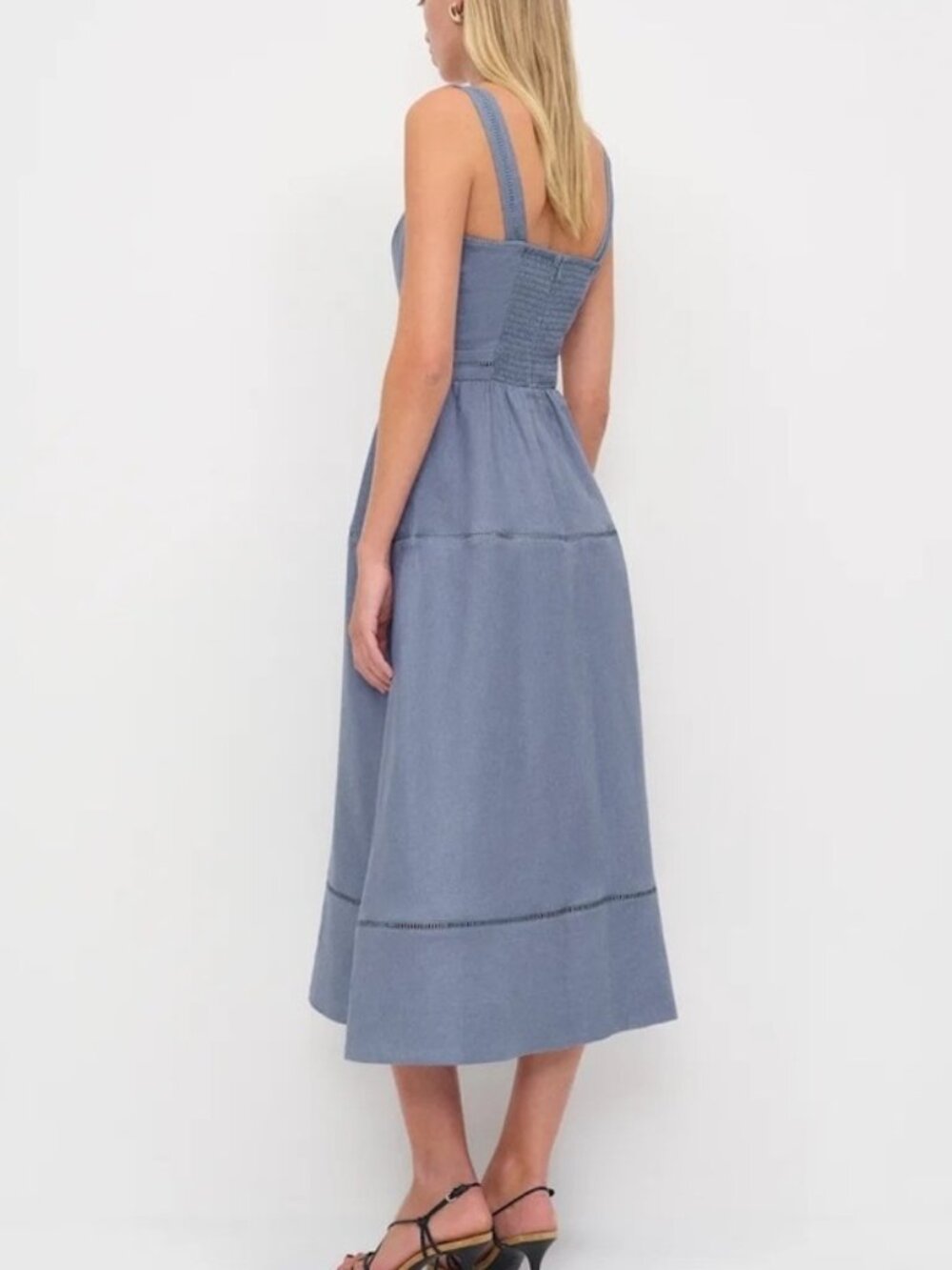 NEW Reformation Everett Linen Midi Dress Cornflower Blue | US 2 UK 6 - Picture 3 of 16
